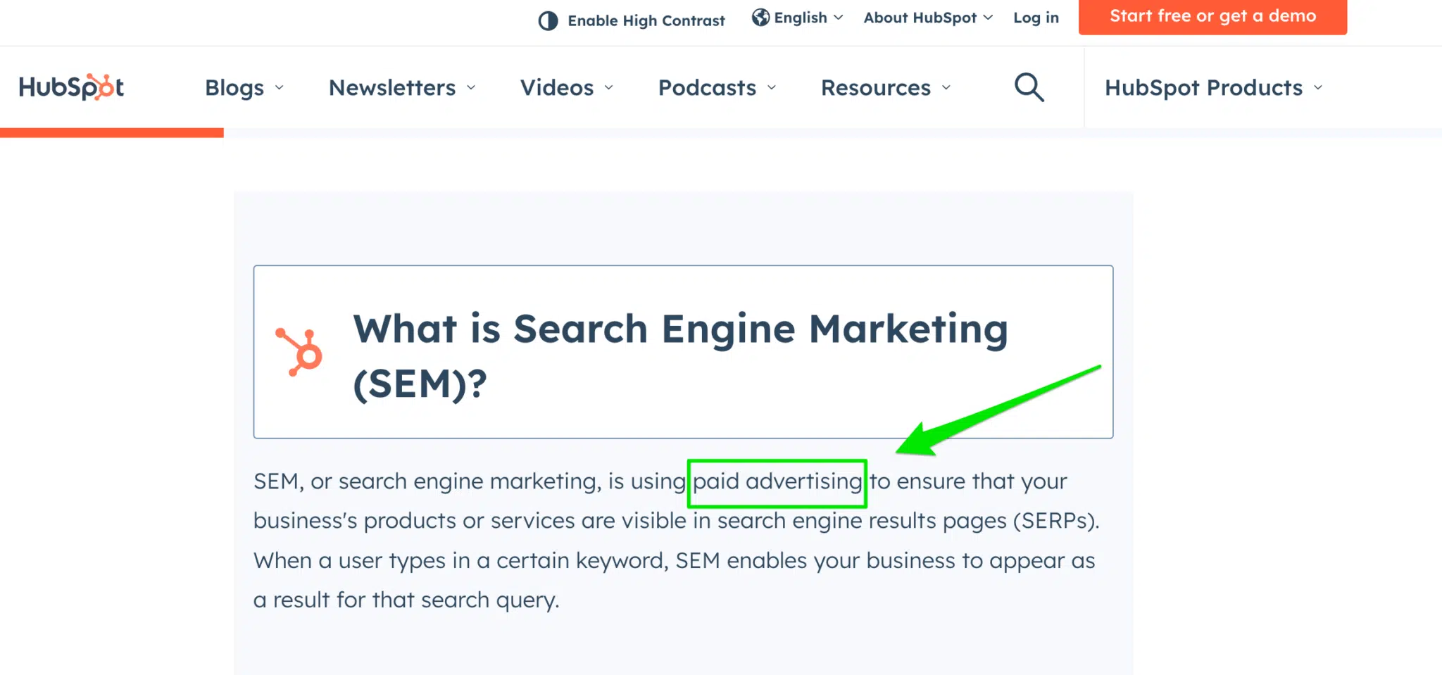 HubSpot definition of SEM