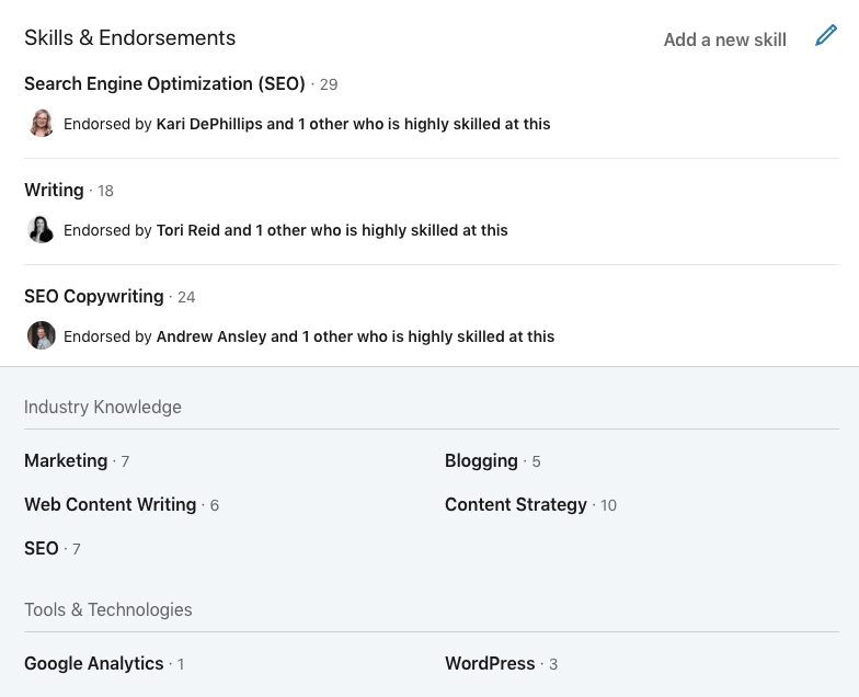 LinkedIn skills