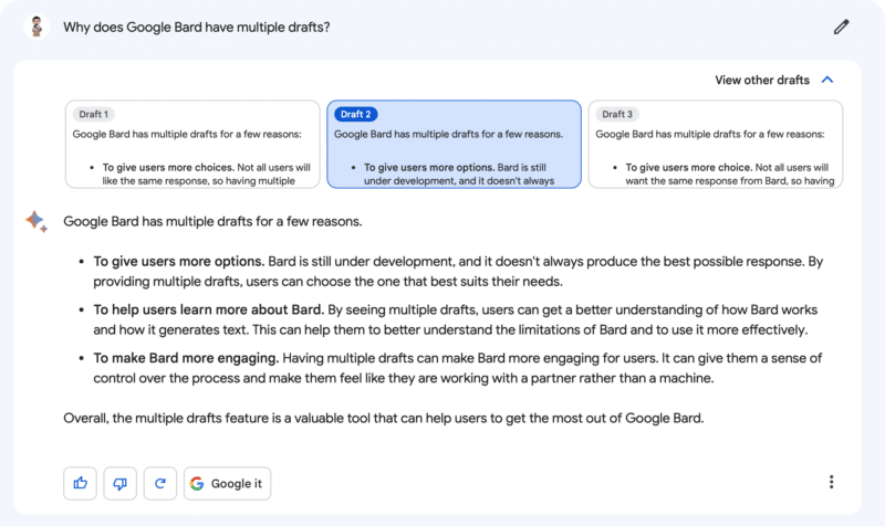 Google Bard Drafts 800x476