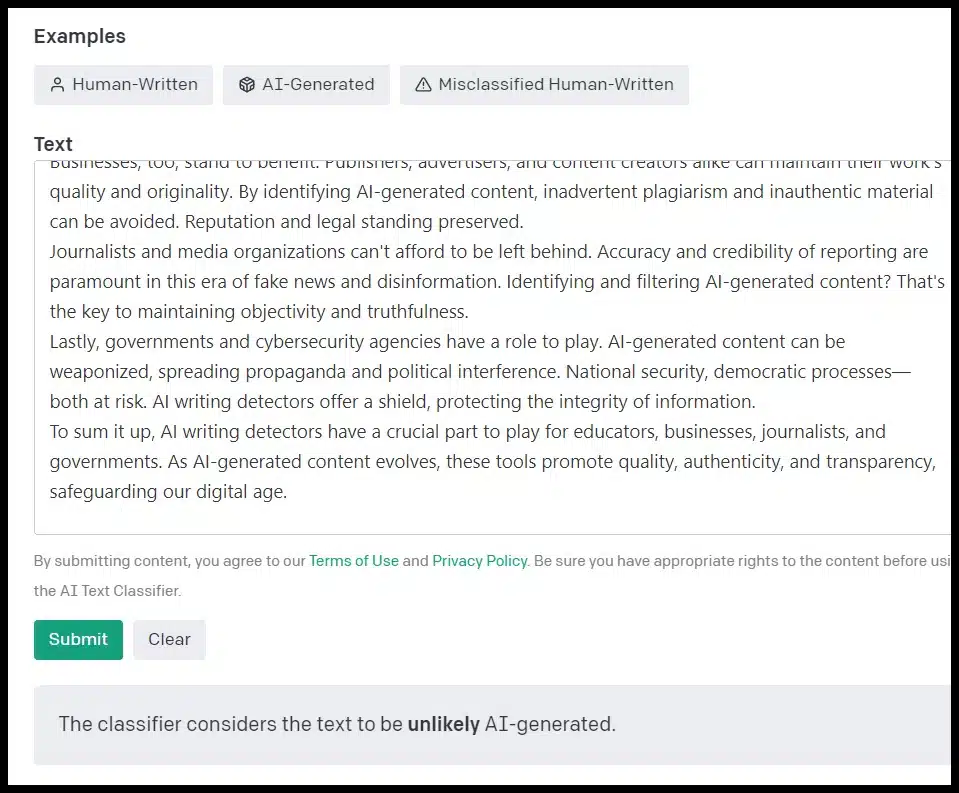 OpenAI's AI Text Classifier