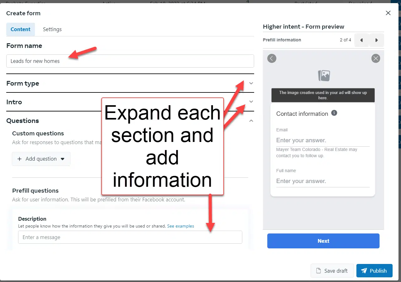 Expand form sections