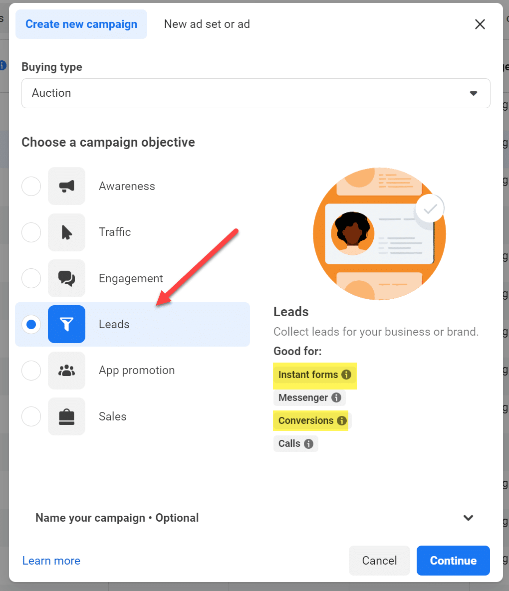 Facebook - Leads campaign objective