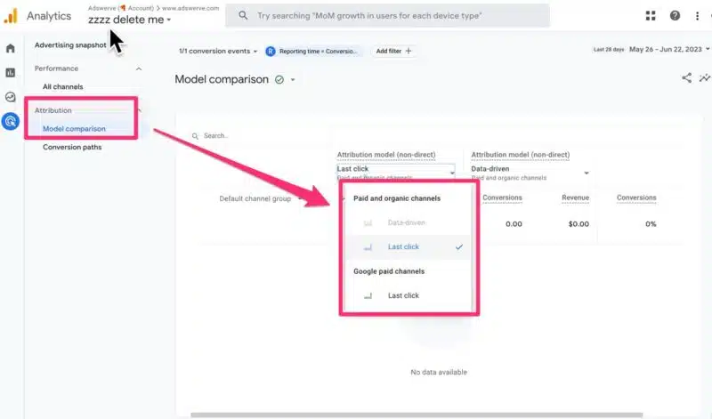 Google Analytics Attribution Model Change 800x471