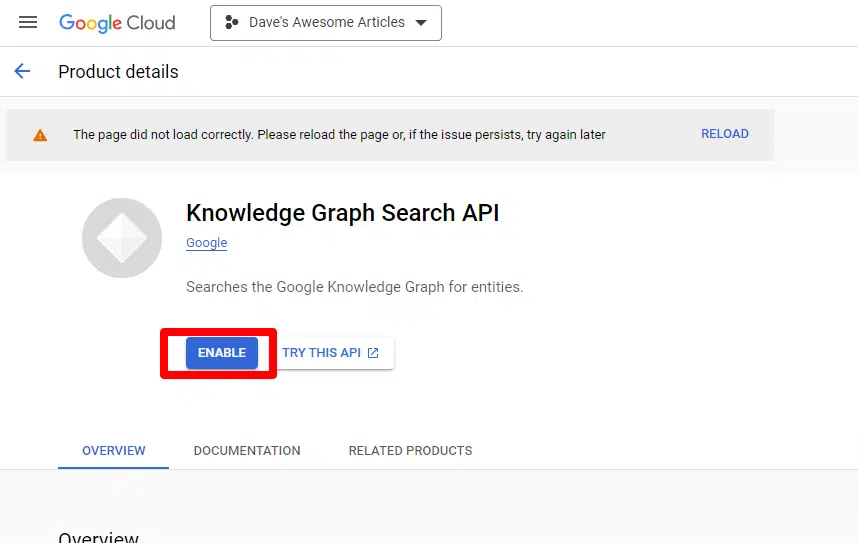 Google Cloud Knowledge Graph API поиска