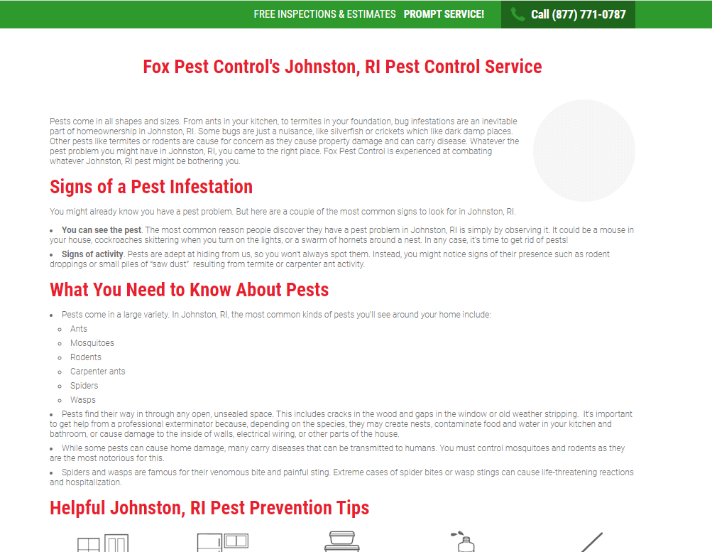 Pest control landing page