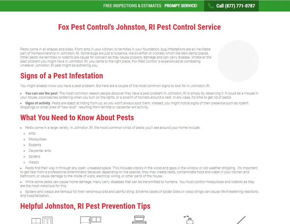 Pest control landing page