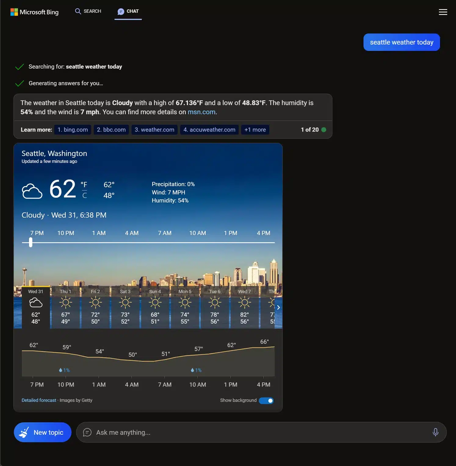 Темный режим чата Bing