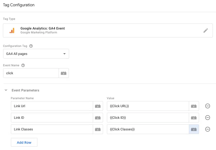 Event parameters - Tag configuration