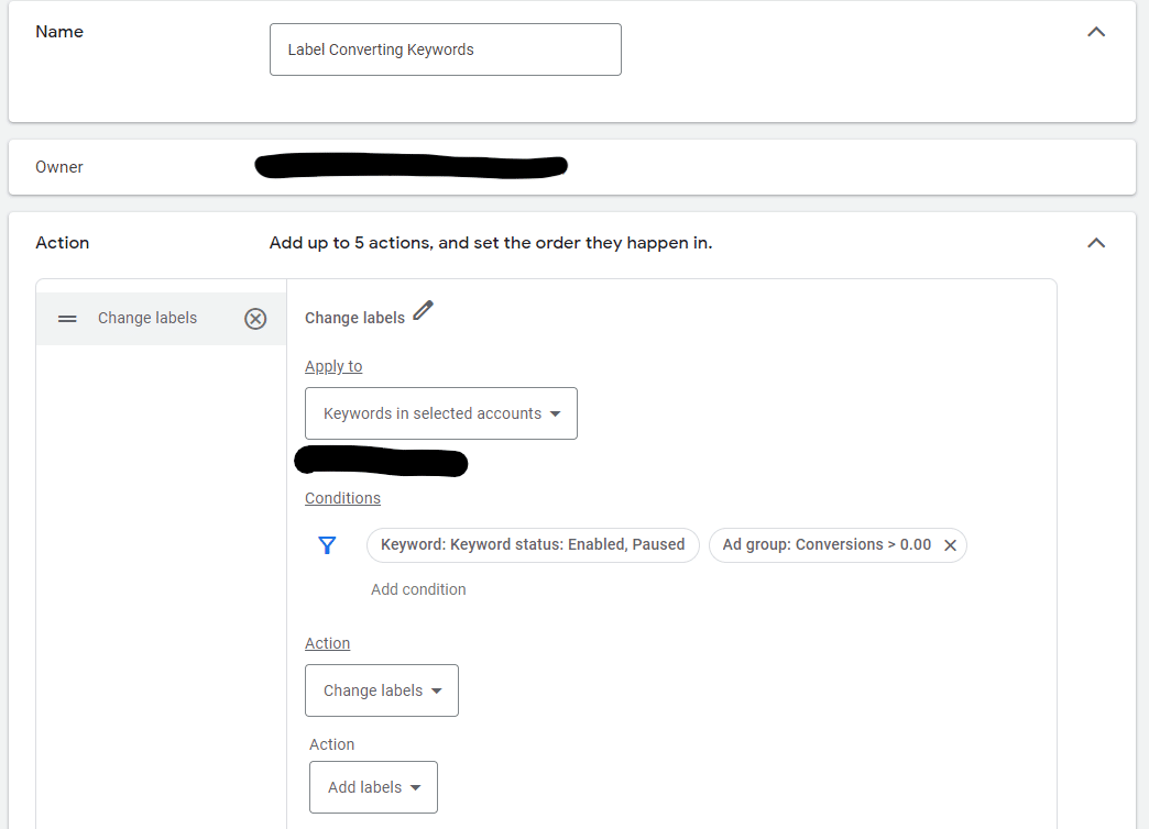 Google Ads - Change labels