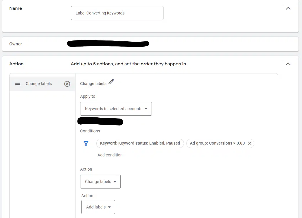 Google Ads - Change labels