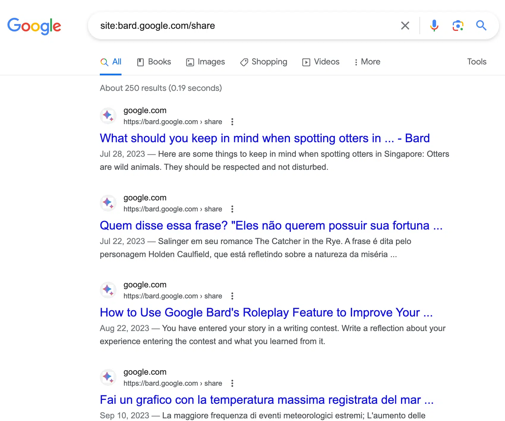 Bard Google Search Index