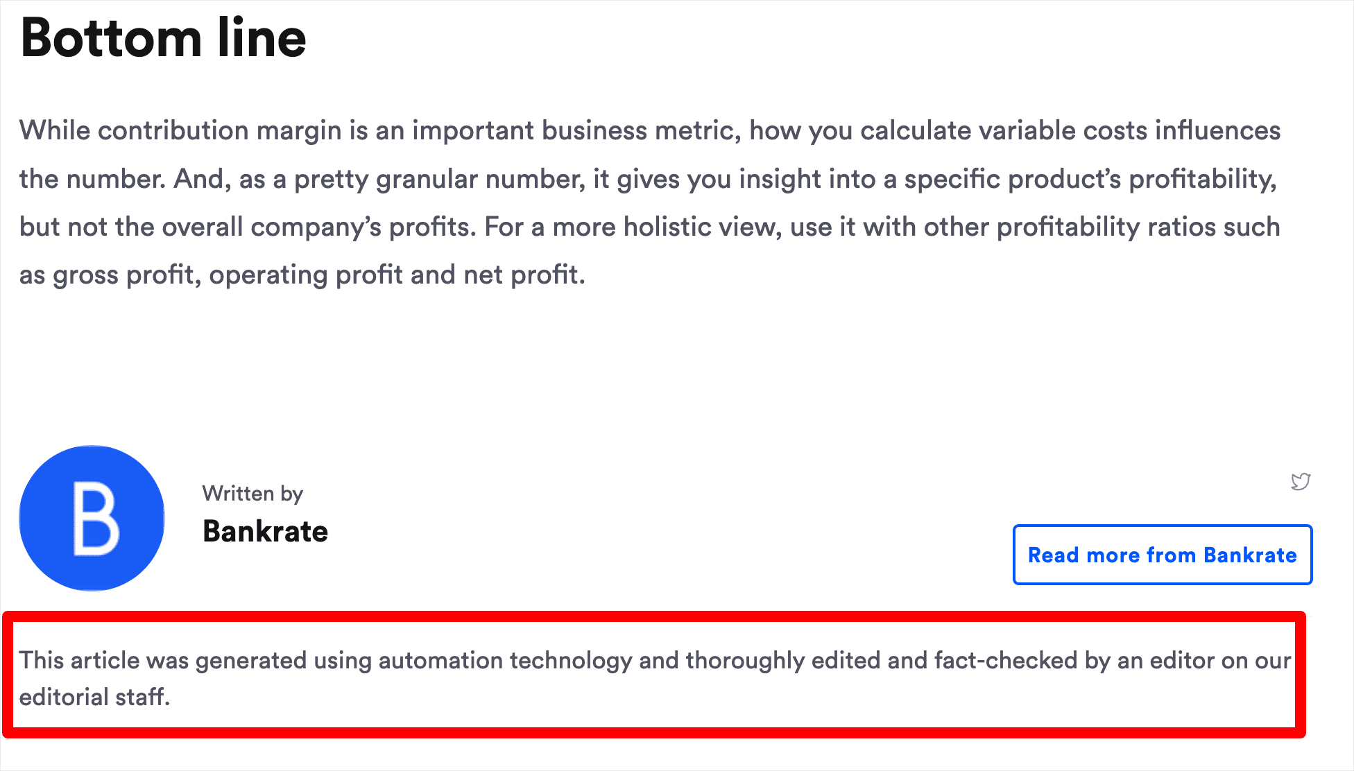 Bankrate article disclaimer