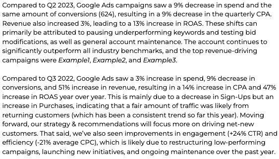 Example of Q3 report