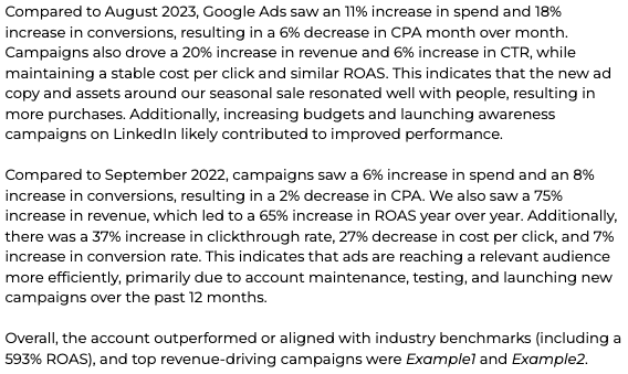 Example of September monthly report