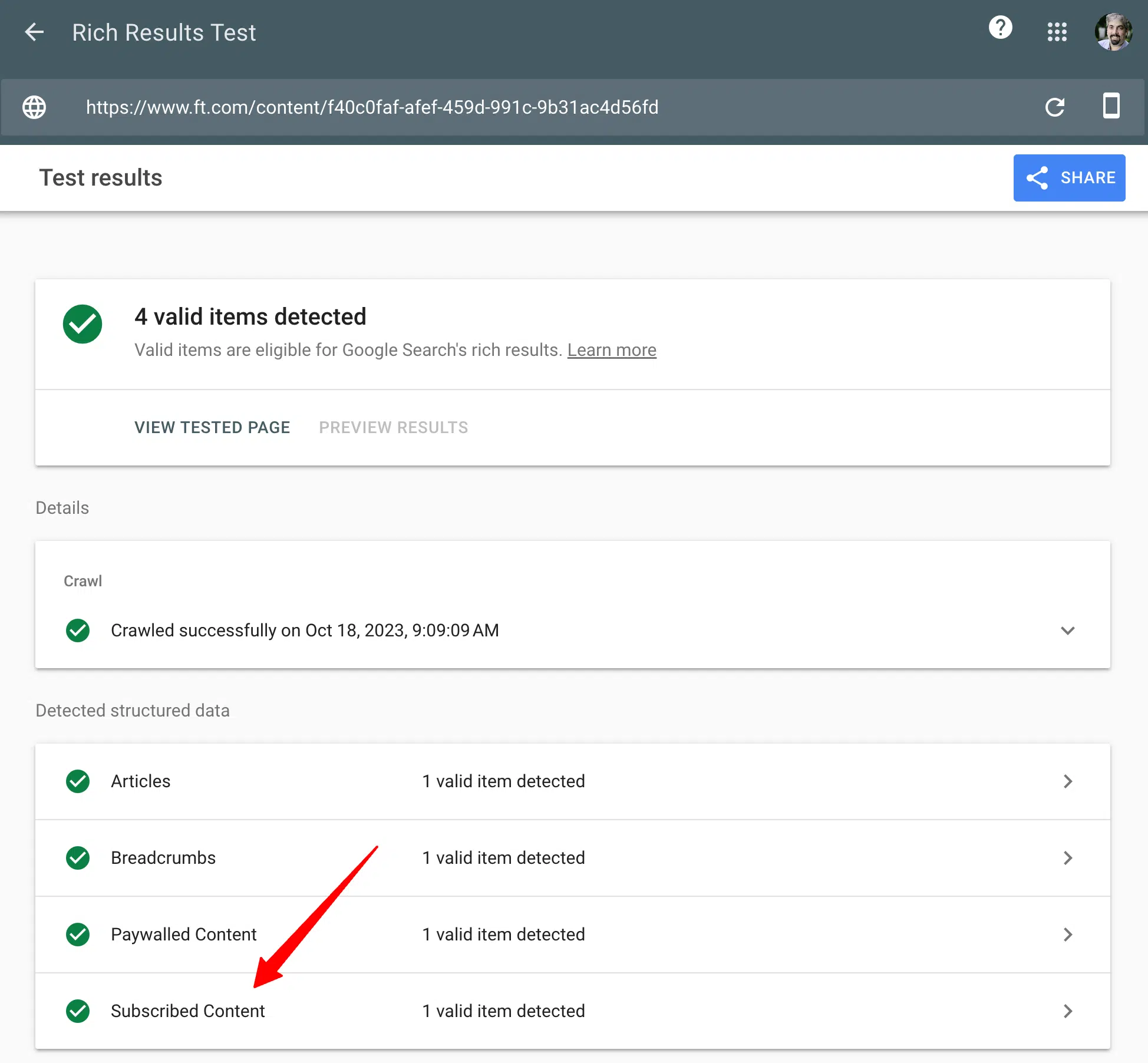 Rich Results Test Google Search Console