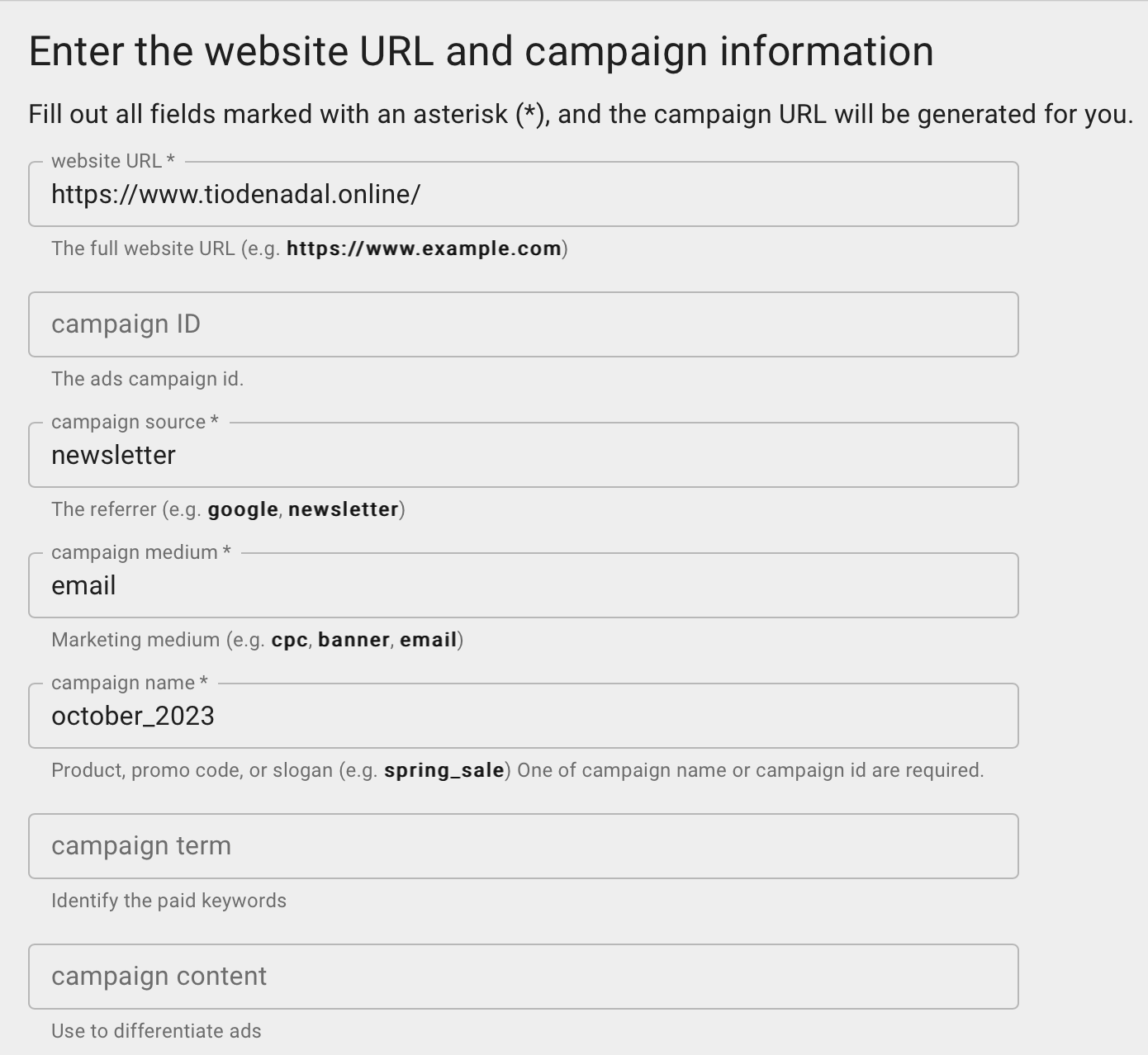 Sample URL campaign builder