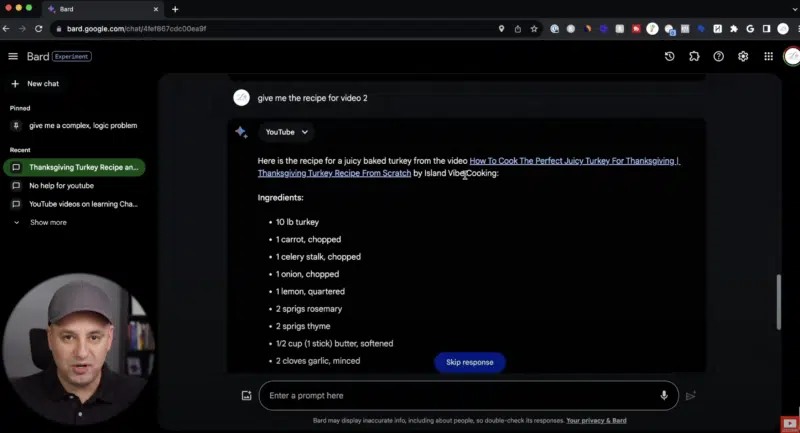 Google Bard YouTube Recipe 800x433