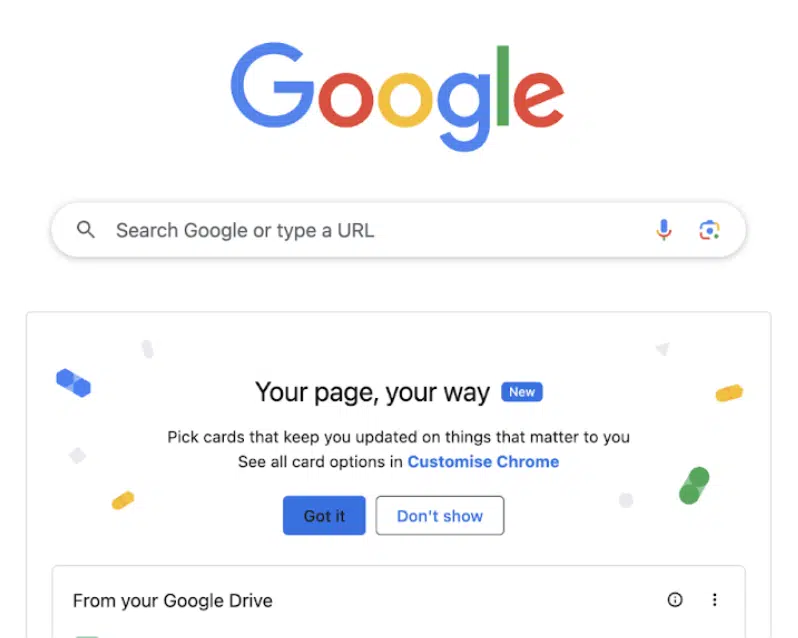 Google desktop new tab