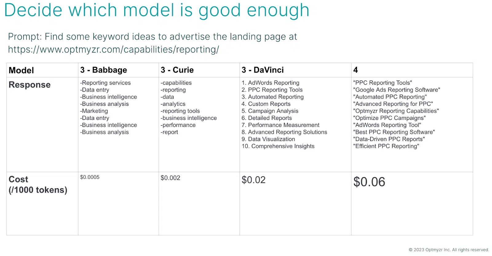 Decide which model is good enough