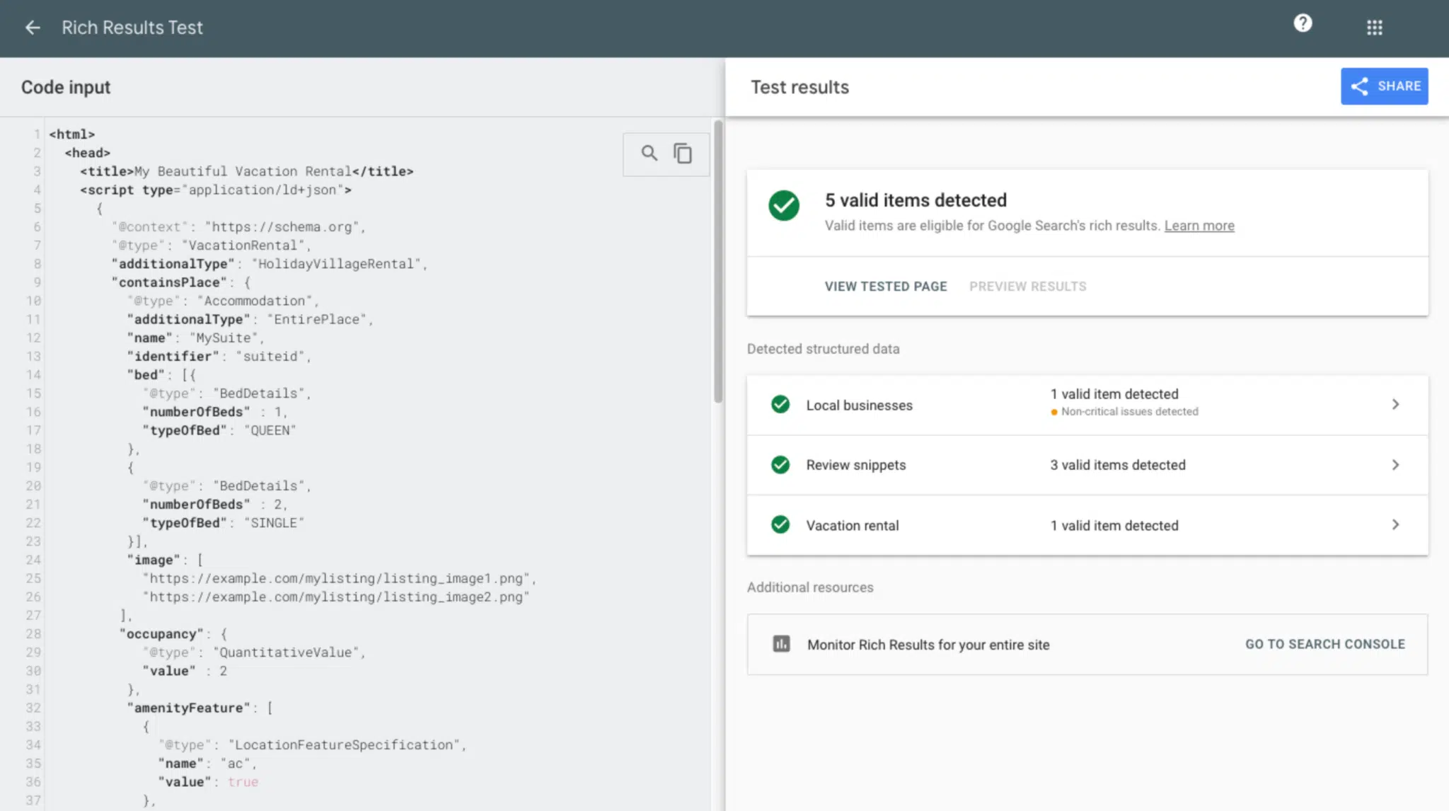 Vacation Rental Rich Results Test
