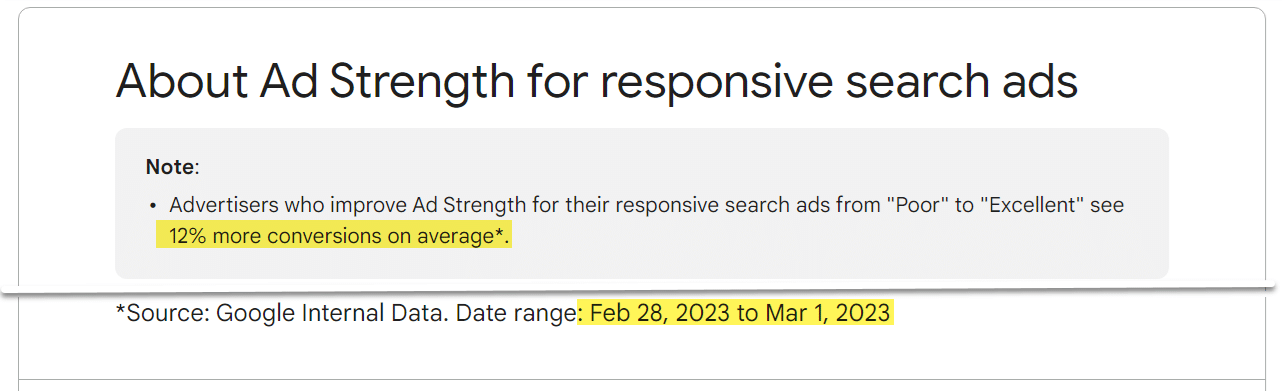 Ad strength for RSAs per Google