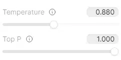 Adjustable settings: Temperature and Top P