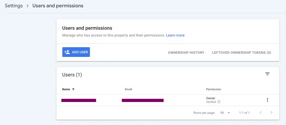 To check Google Search Console, navigate to Settings > Users and permissions.