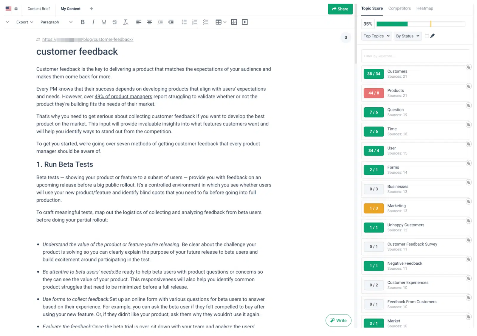 customer feedback - topic score