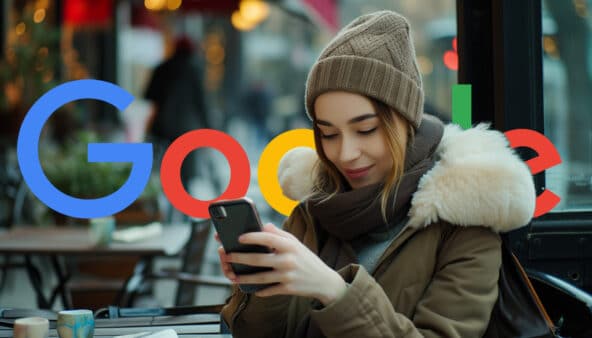 european-woman-phone-google-logo