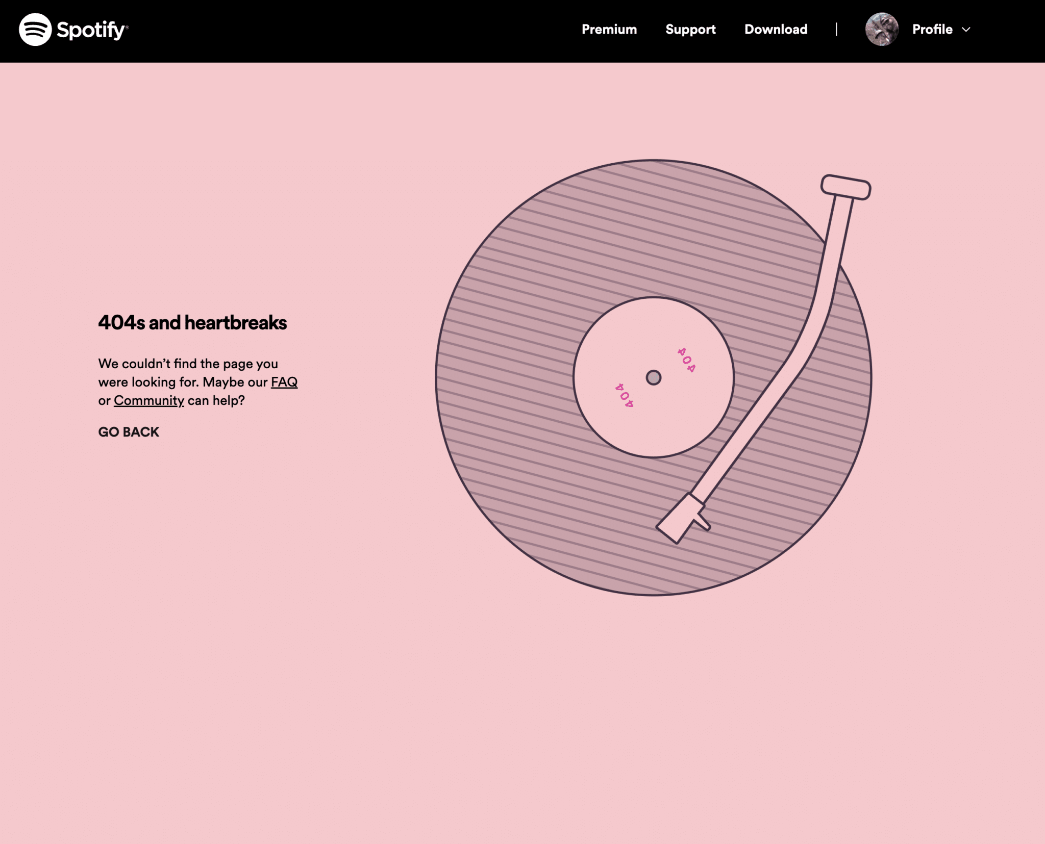 Spotify 404 page