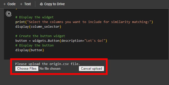 Highlighted: File upload prompt