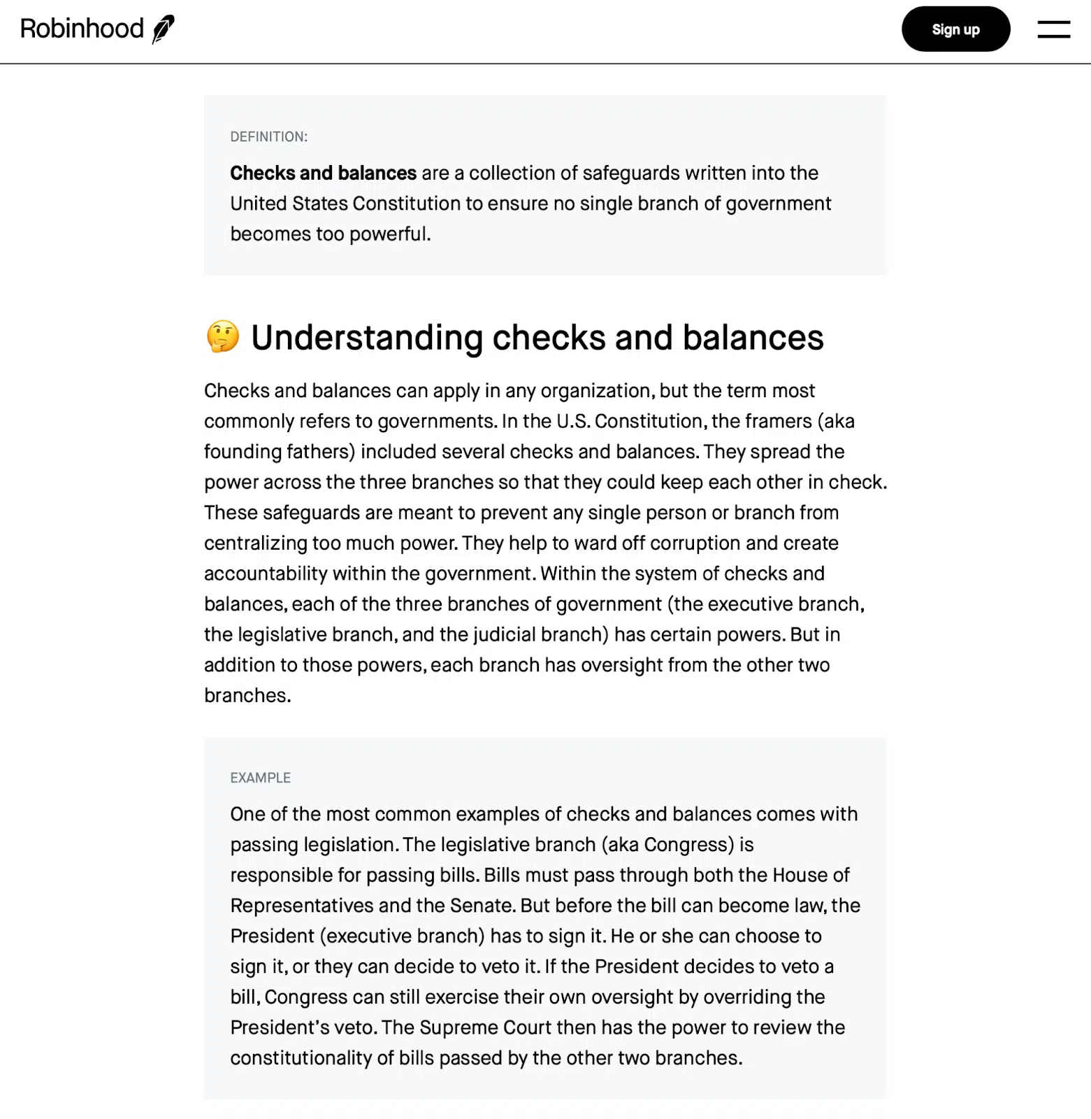 Robinhood article on checks and balances