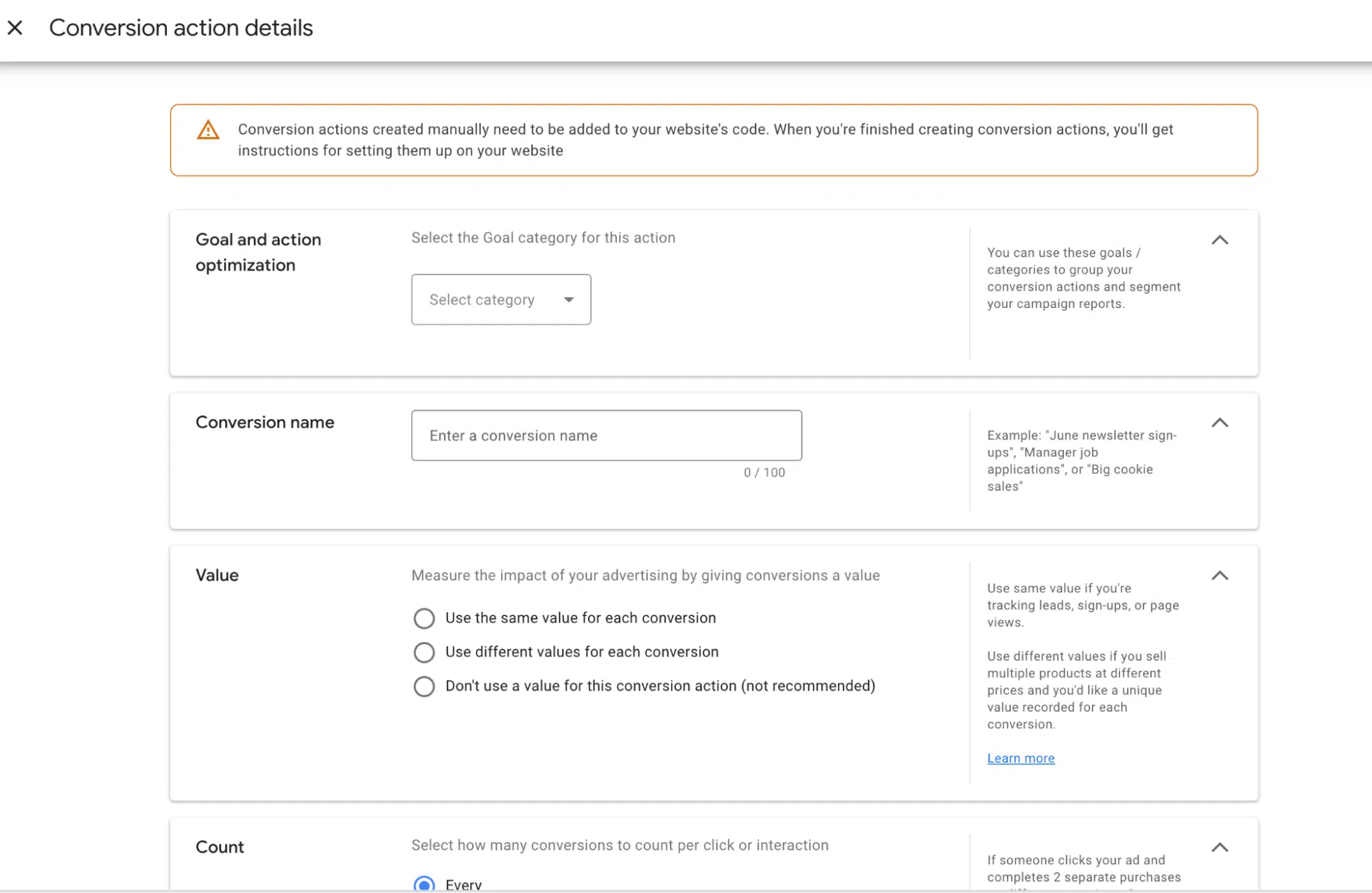 Conversion Action Created Manually