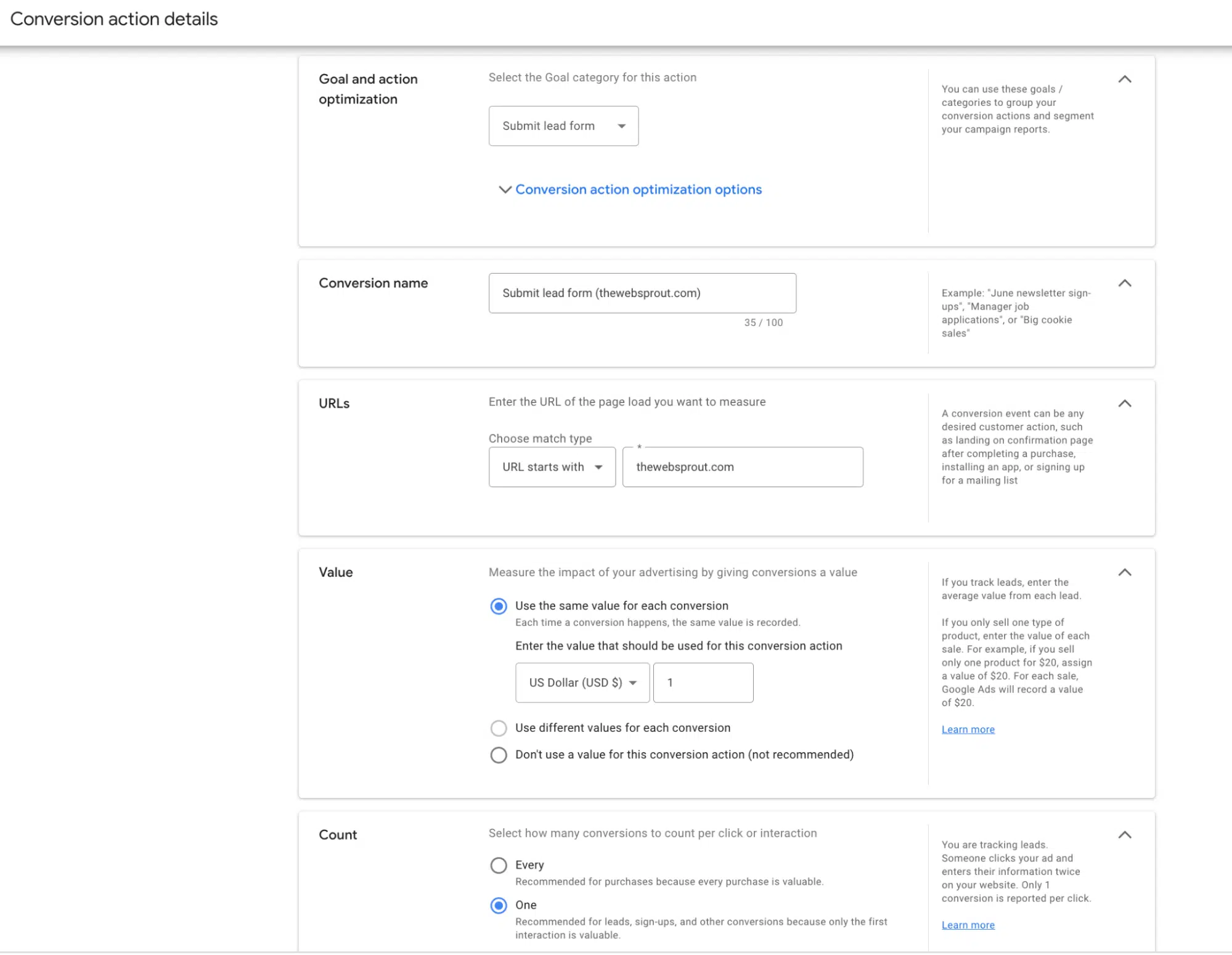 Conversion Action Details