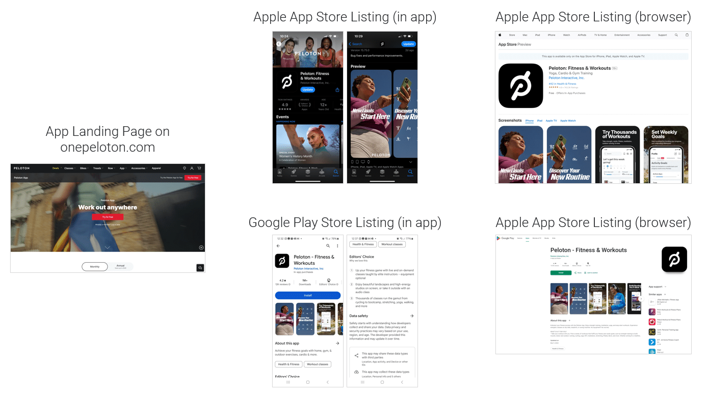 App landing pages and store listing pages