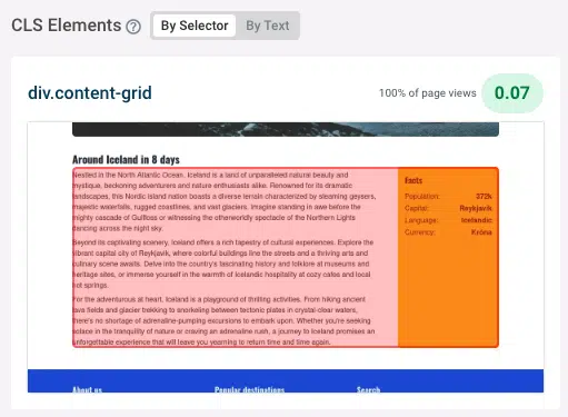 Layout shift element collected based on real user data