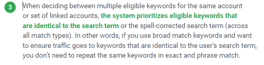 Google Ads - Keyword match types priority order