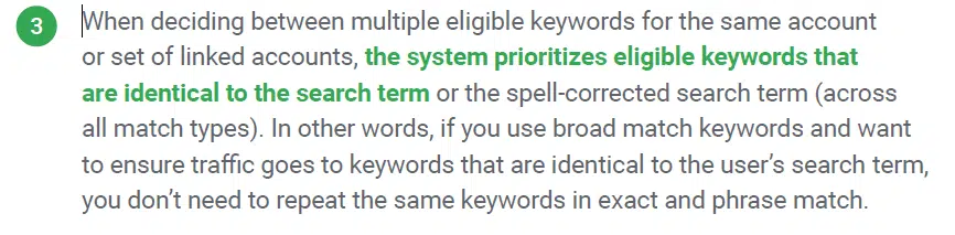 Google Ads - Keyword match types priority order
