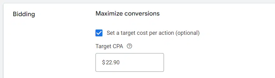 Maximize conversions bidding - Target CPA