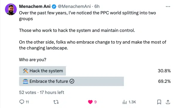 Menachem Ani on X - Poll on the future of paid search