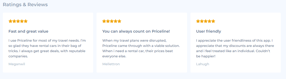 Priceline app landing page