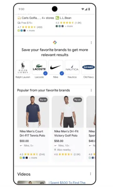 Google shopping Favorite brands