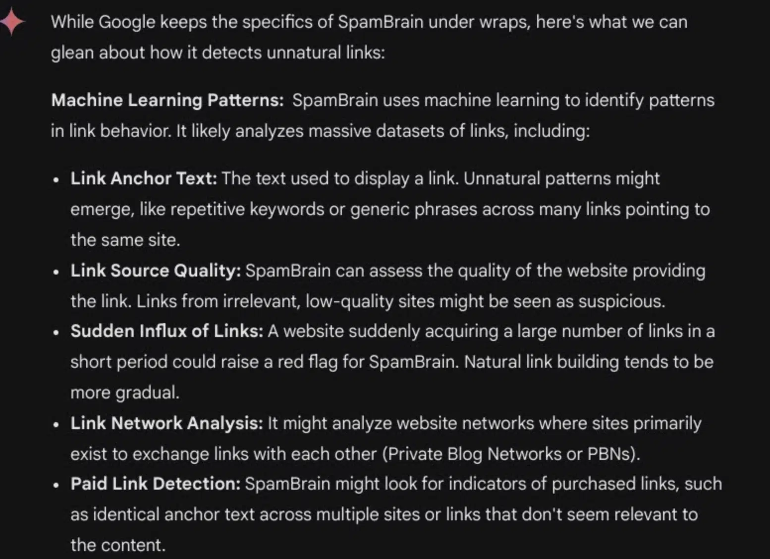 Spambrain and unnatural links by Gemini