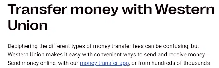 Western Union blog post with internal links