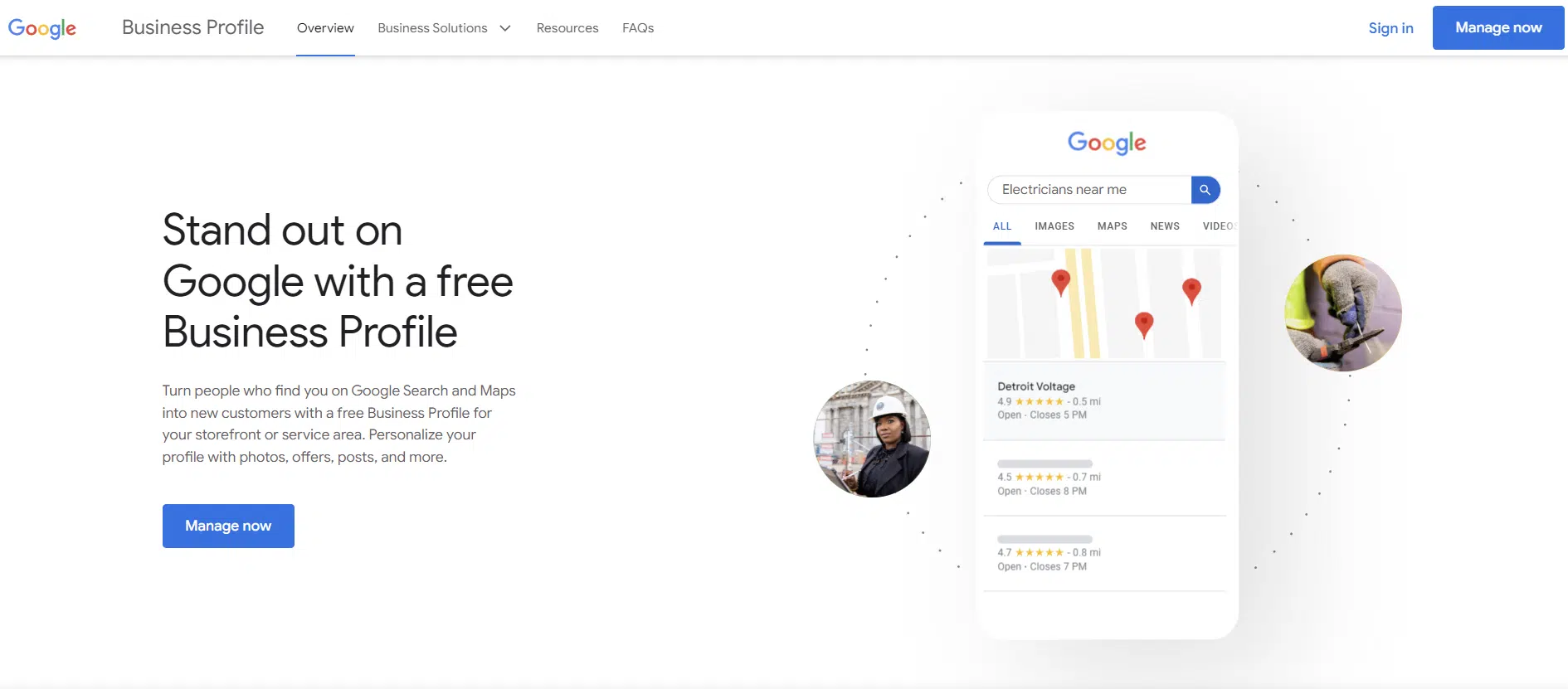 Google business profile homepage