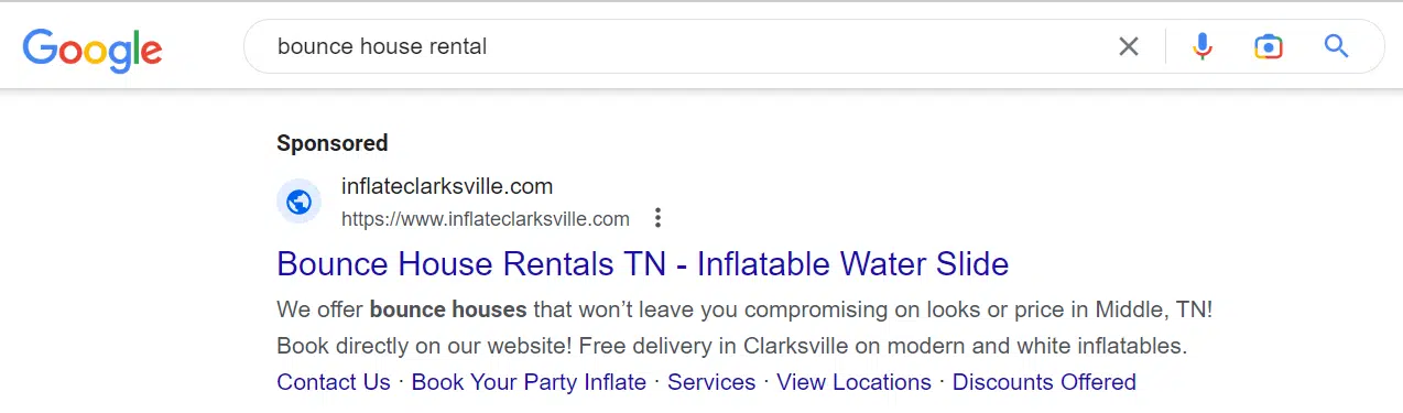 Bounce house rentals TN - Google Ads