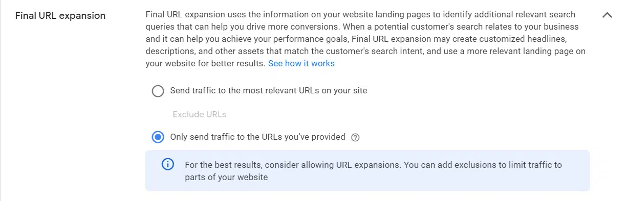 Google Ads - Final URL expansion