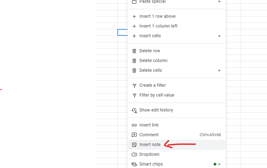 Insert note in Google Sheets