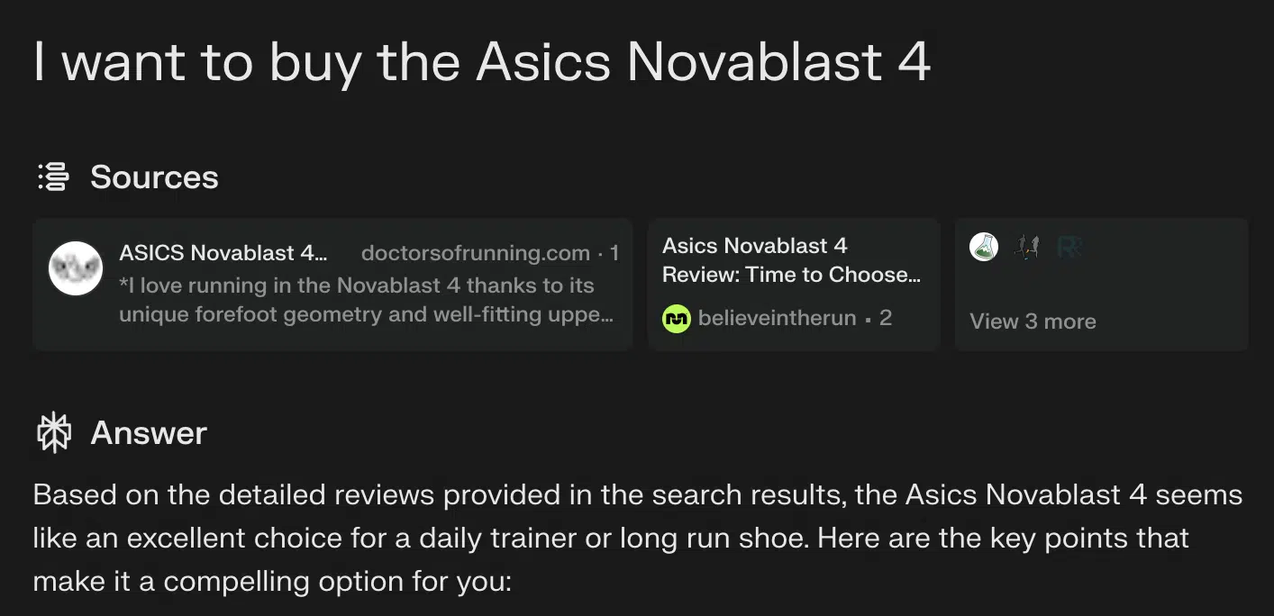 Perplexity result: Asics Novablast 4 purchase