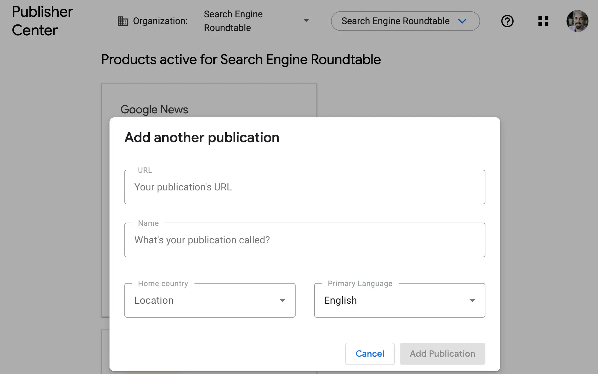 Google Publisher Center Add Publication